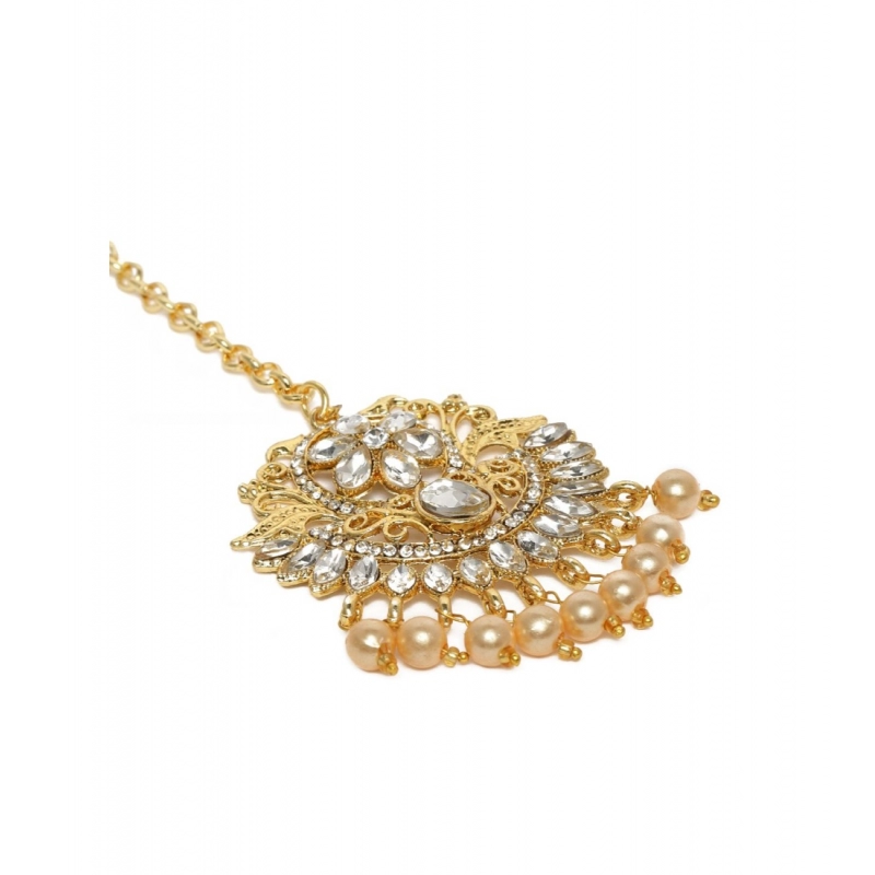 Generic Women's Rose Gold Plated Alloy Kundan Earrings &amp; Mangtikka (White)