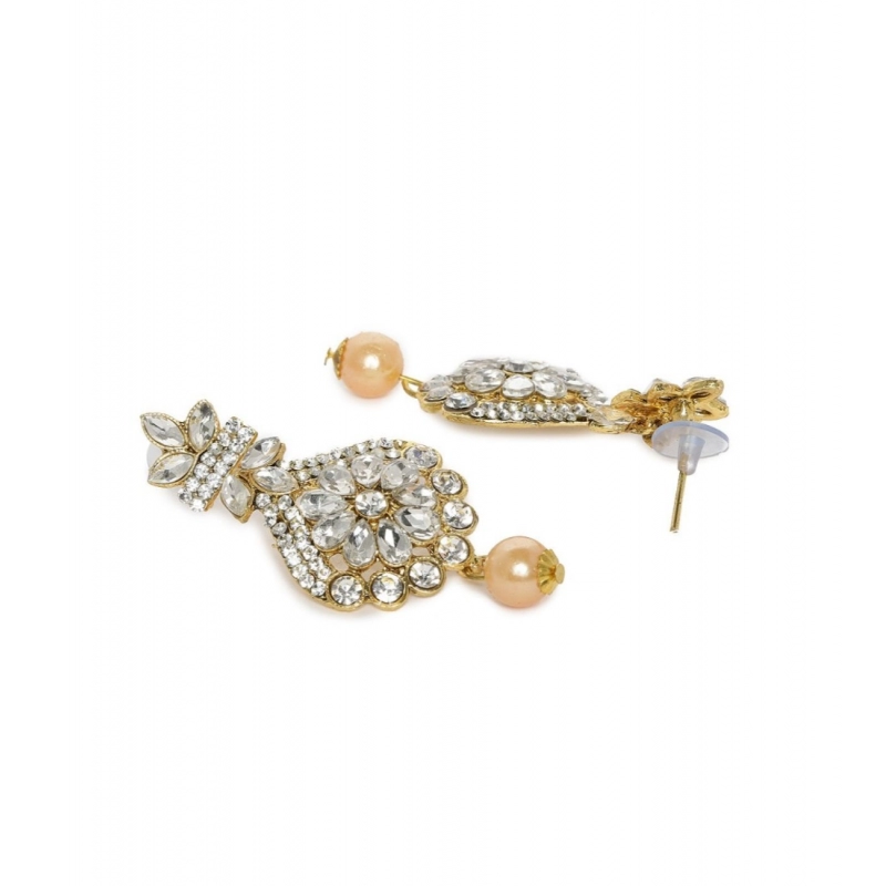 Generic Women's Rose Gold Plated Alloy Kundan Earrings &amp; Mangtikka (White)