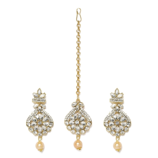 Generic Women's Rose Gold Plated Alloy Kundan Earrings & Mangtikka (White) Generic Women's Rose Gold Plated Alloy Kundan Earrings & Mangtikka (White)