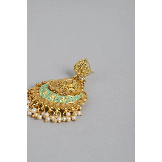 Generic Women's Rose Gold Plated Alloy Earrings (Gold &amp; Green)