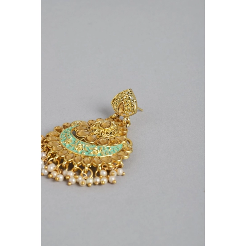 Generic Women's Rose Gold Plated Alloy Earrings (Gold &amp; Green)