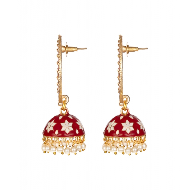 Generic Women's Rose Gold Plated Alloy Earrings (Maroon)