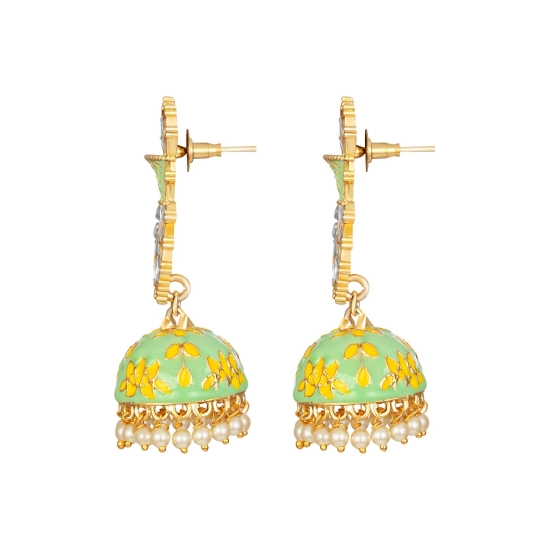 Generic Women's Rose Gold Plated Alloy Earrings (Green)