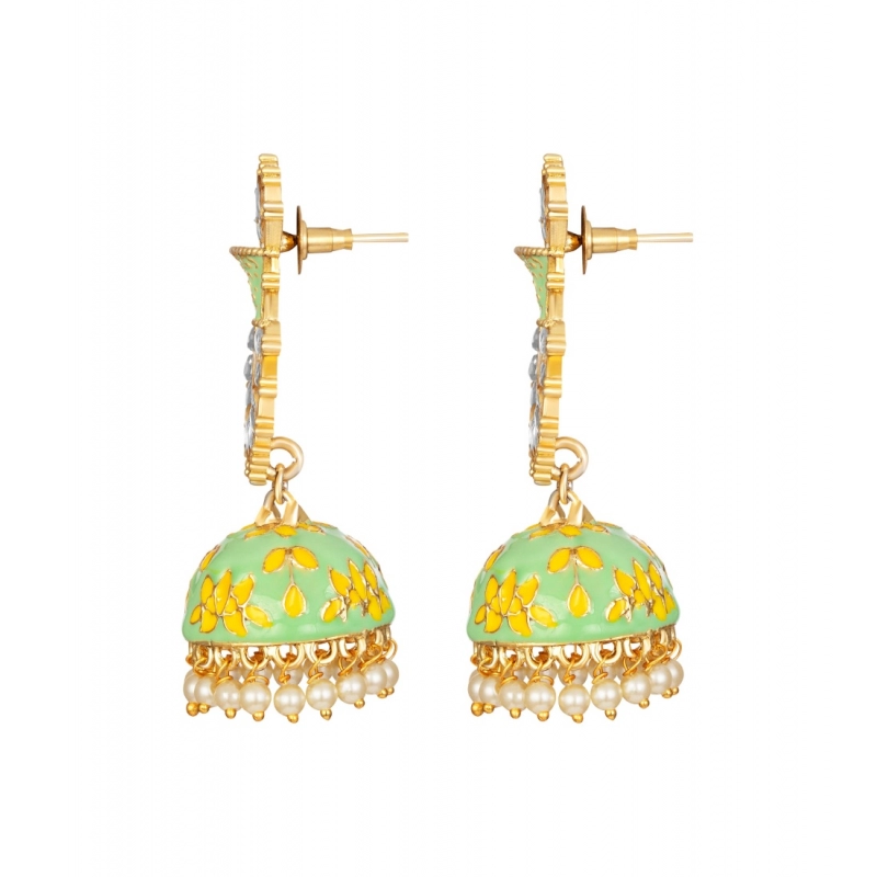 Generic Women's Rose Gold Plated Alloy Earrings (Green)