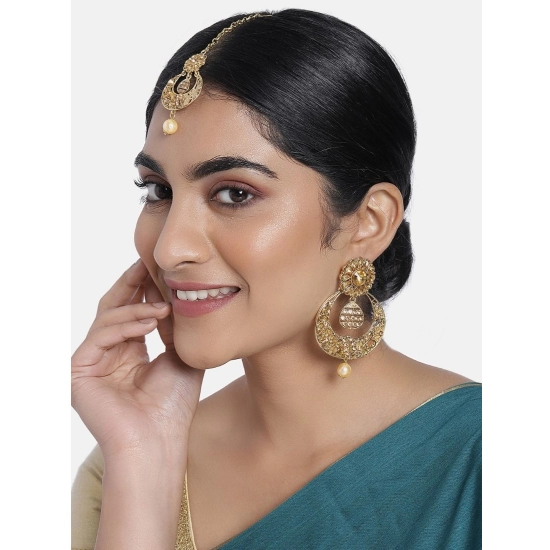 Generic Women's Rose Gold Plated Alloy Kundan Earrings & Mangtikka (Gold) Generic Women's Rose Gold Plated Alloy Kundan Earrings & Mangtikka (Gold)
