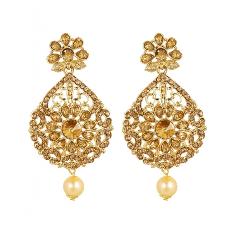 Generic Women's Rose Gold Plated Alloy Kundan Earrings &amp; Mangtikka (Gold)