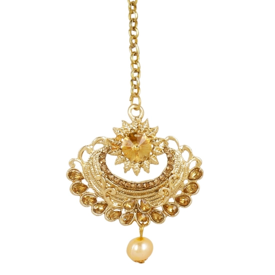 Generic Women's Rose Gold Plated Alloy Kundan Earrings & Mangtikka (Gold) Generic Women's Rose Gold Plated Alloy Kundan Earrings & Mangtikka (Gold)