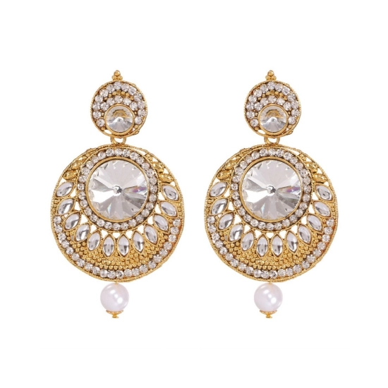 Generic Women's Rose Gold Plated Alloy Kundan Earrings & Mangtikka (White) Generic Women's Rose Gold Plated Alloy Kundan Earrings & Mangtikka (White)