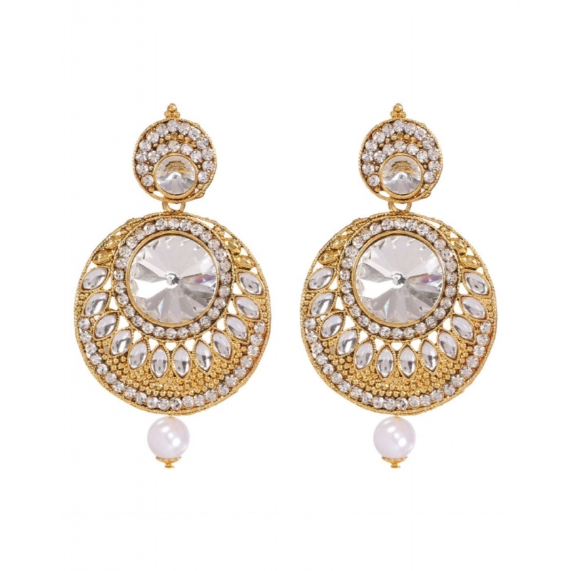 Generic Women's Rose Gold Plated Alloy Kundan Earrings &amp; Mangtikka (White)
