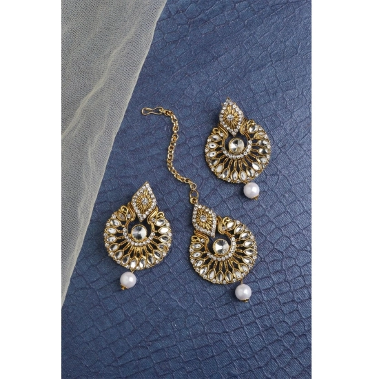 Generic Women's Rose Gold Plated Alloy Kundan Earrings & Mangtikka (White) Generic Women's Rose Gold Plated Alloy Kundan Earrings & Mangtikka (White)