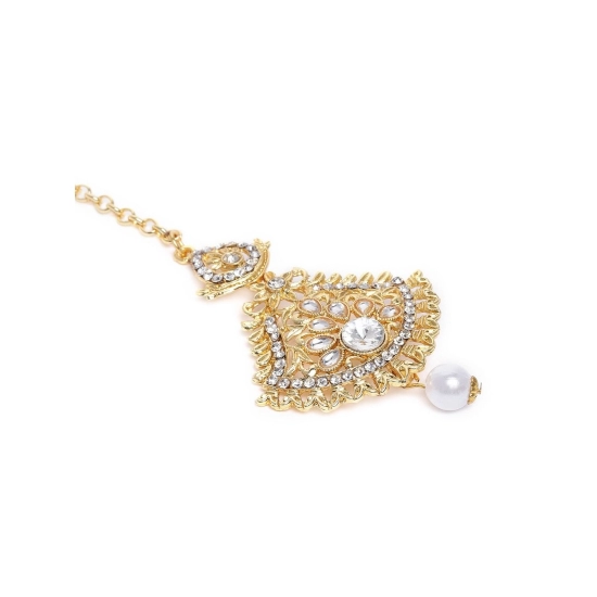 Generic Women's Rose Gold Plated Alloy Kundan Earrings & Mangtikka (White) Generic Women's Rose Gold Plated Alloy Kundan Earrings & Mangtikka (White)