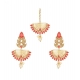 Generic Women's Rose Gold Plated Alloy Kundan Earrings &amp; Mangtikka (Gold &amp; Red)