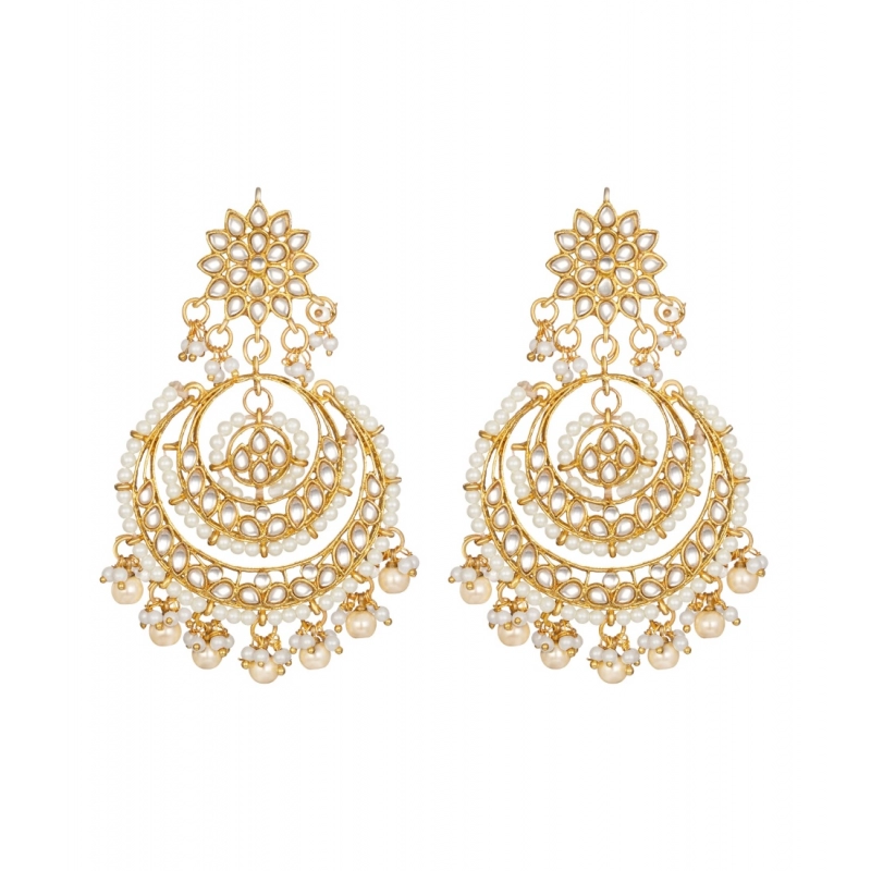 Generic Women's Rose Gold Plated Alloy Kundan Earrings &amp; Mangtikka (White)