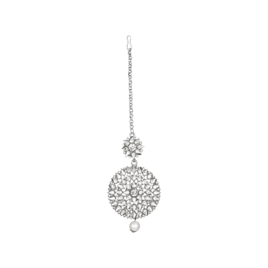 Generic Women's Rose Gold Plated Alloy Kundan Earrings & Mangtikka (White) Generic Women's Rose Gold Plated Alloy Kundan Earrings & Mangtikka (White)
