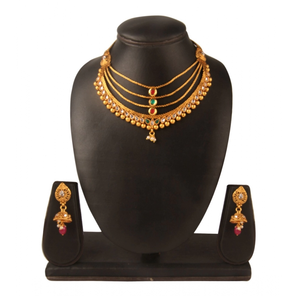 Women's Rose Gold Plated Alloy Necklace & Earings Set (Multicolor)