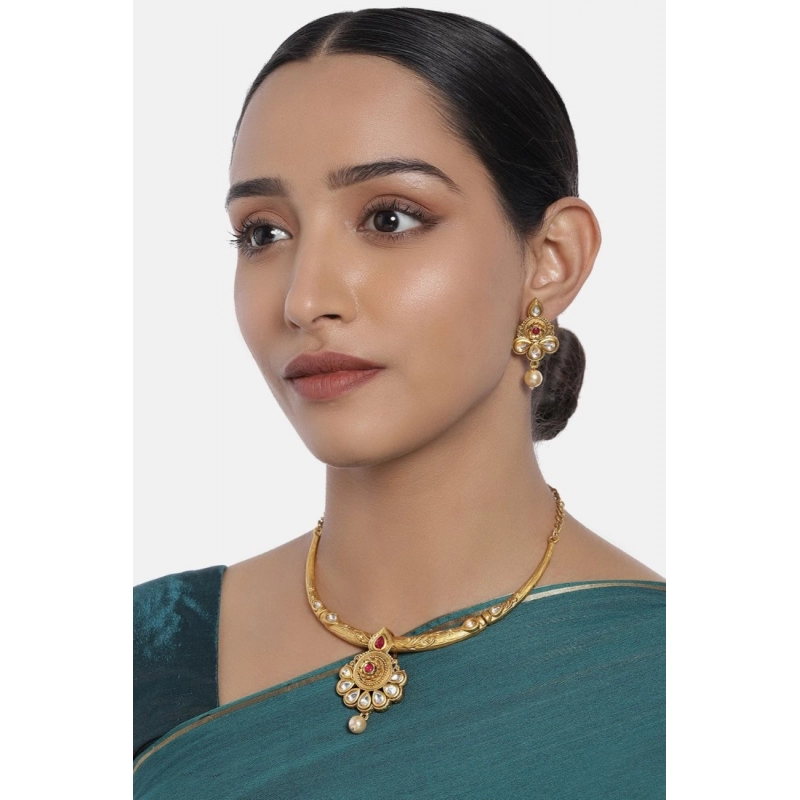 Generic Women's Rose Gold Plated Alloy Necklace &amp; Earings Set (Red &amp; White)