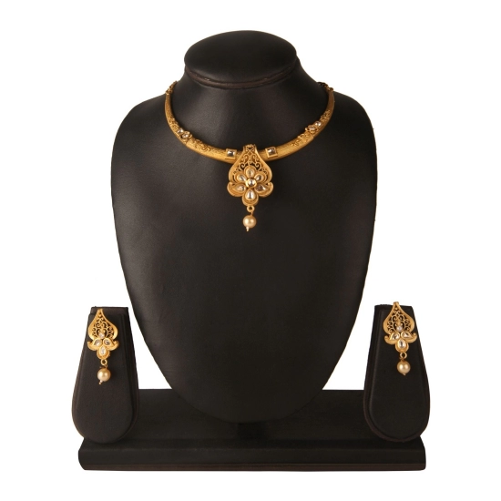Generic Women's Rose Gold Plated Alloy Necklace & Earings Set (Gold & White) Generic Women's Rose Gold Plated Alloy Necklace & Earings Set (Gold & White)