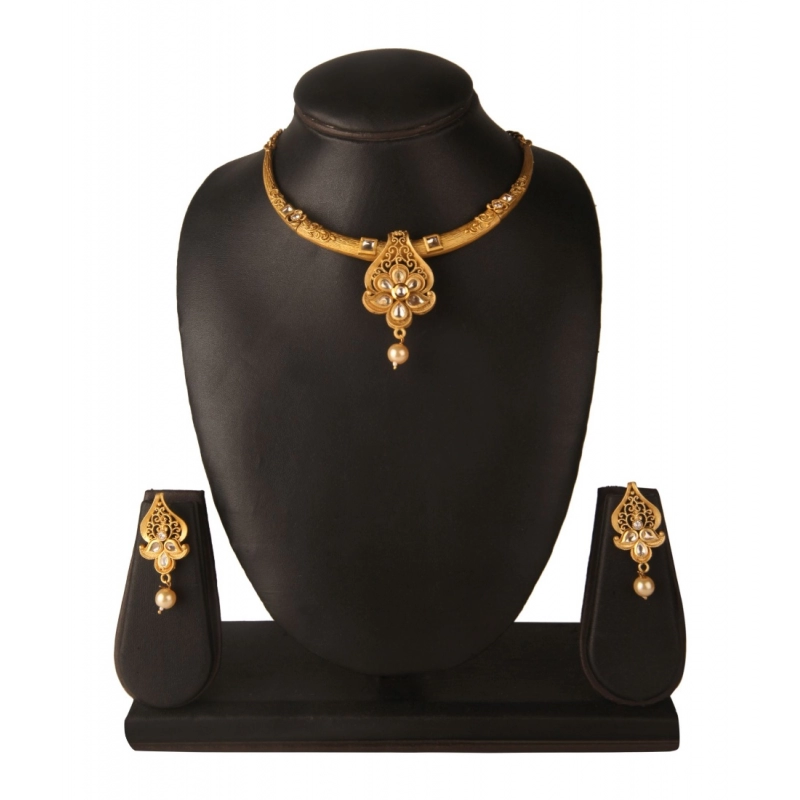 Generic Women's Rose Gold Plated Alloy Necklace &amp; Earings Set (Gold &amp; White)