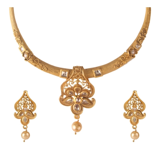 Generic Women's Rose Gold Plated Alloy Necklace & Earings Set (Gold & White) Generic Women's Rose Gold Plated Alloy Necklace & Earings Set (Gold & White)