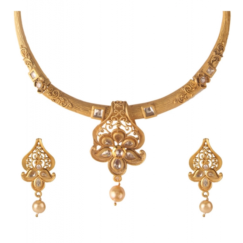 Generic Women's Rose Gold Plated Alloy Necklace &amp; Earings Set (Gold &amp; White)