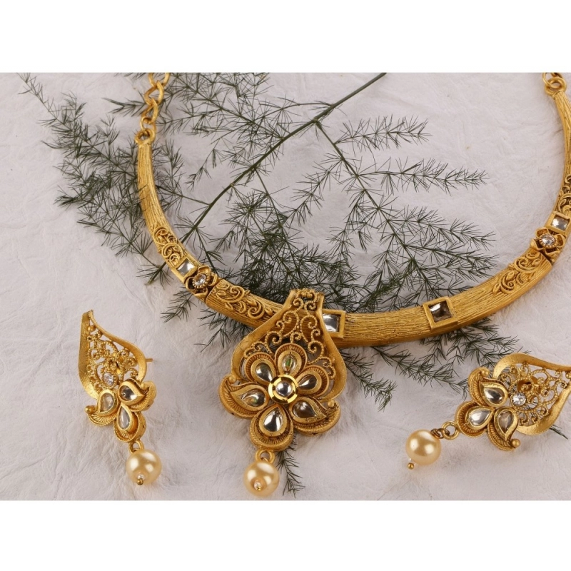 Generic Women's Rose Gold Plated Alloy Necklace &amp; Earings Set (Gold &amp; White)