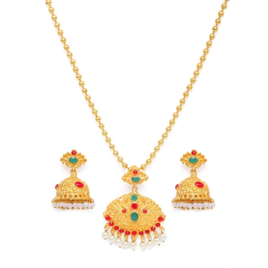 Generic Women's Rose Gold Plated Alloy Jewellery Chain Pendant Sets (Gold &amp; Red)