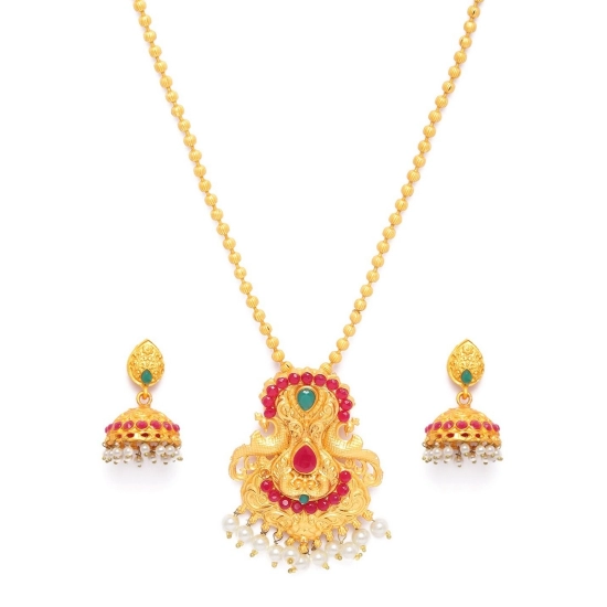 Generic Women's Rose Gold Plated Alloy Jewellery Chain Pendant Sets (Gold &amp; Red)