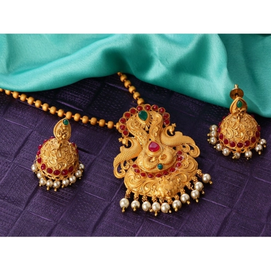 Generic Women's Rose Gold Plated Alloy Jewellery Chain Pendant Sets (Gold &amp; Red)