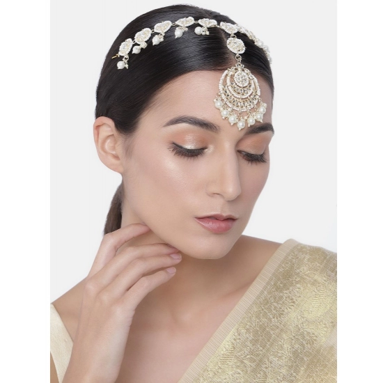 Generic Women's Rose Gold Plated Alloy Matha Patti (White) Generic Women's Rose Gold Plated Alloy Matha Patti (White)