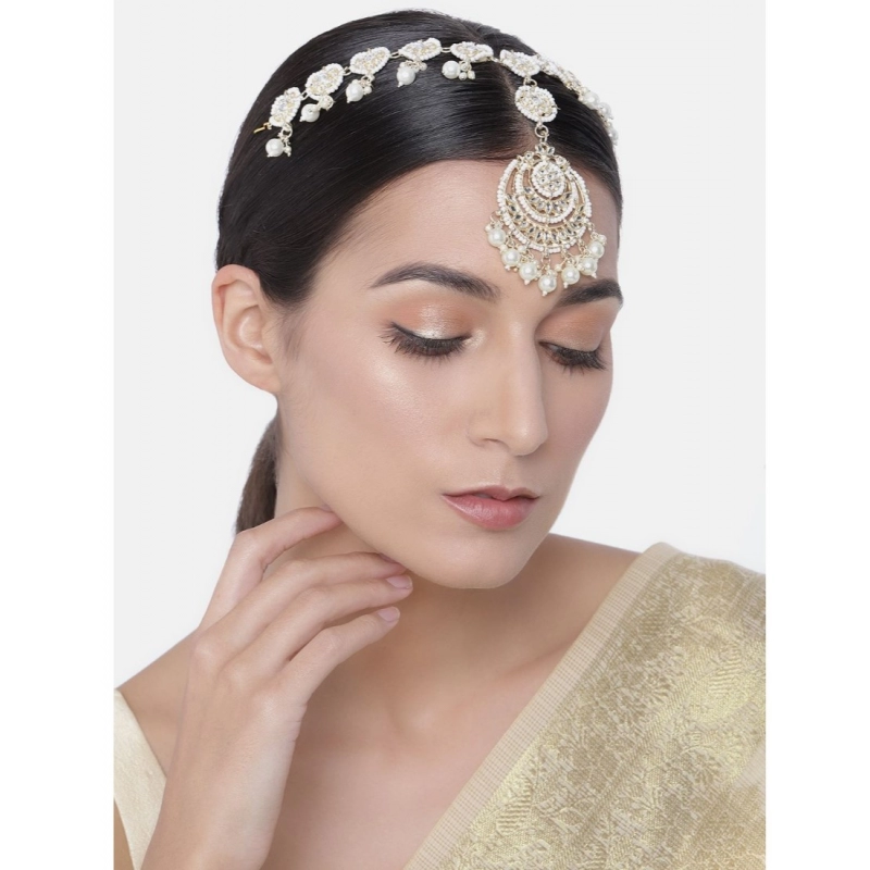 Generic Women's Rose Gold Plated Alloy Matha Patti (White)