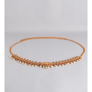 Generic Women's Rose Gold Plated Alloy Hip Belt Kamarband (Red &amp; Green)