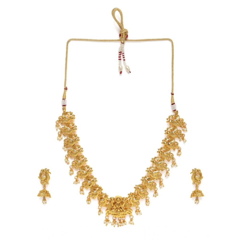 Women's Rose Gold Plated Alloy Necklace & Earings Set (Gold)