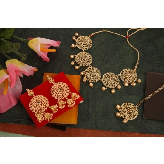 Generic Women's Rose Gold Plated Alloy Necklace &amp; Earings Set (Gold)