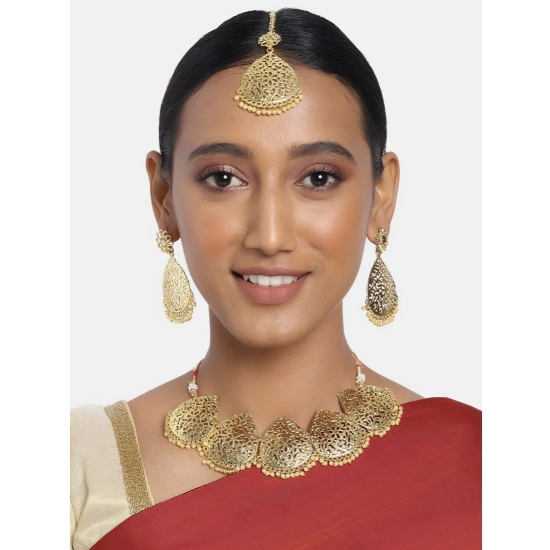 Generic Women's Rose Gold Plated Alloy Necklace &amp; Earings Set (Gold)