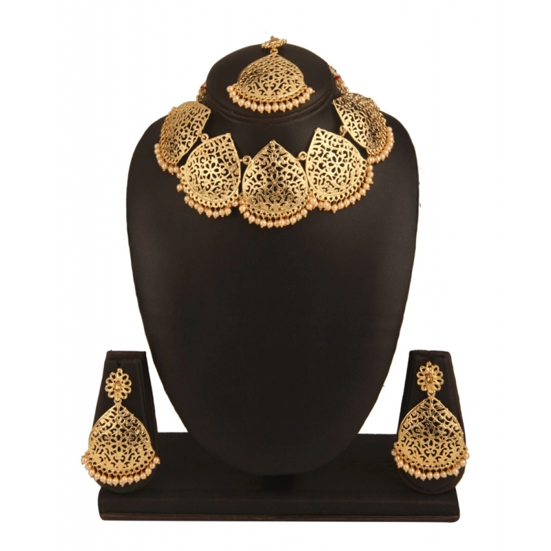 Generic Women's Rose Gold Plated Alloy Necklace &amp; Earings Set (Gold)