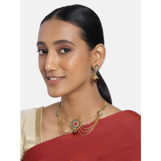 Generic Women's Rose Gold Plated Alloy Necklace & Earings Set (Green & Red) Generic Women's Rose Gold Plated Alloy Necklace & Earings Set (Green & Red)