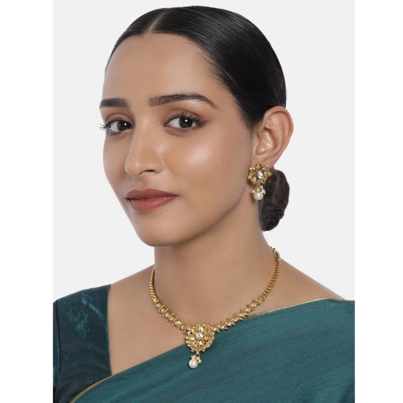 Generic Women's Rose Gold Plated Alloy Necklace &amp; Earings Set (Gold)