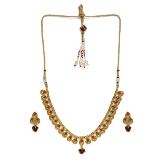 Generic Women's Rose Gold Plated Alloy Necklace &amp; Earings Set (Green &amp; Red)