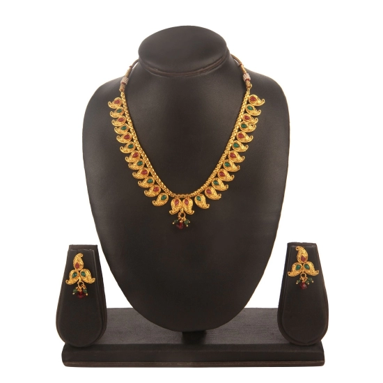 Generic Women's Rose Gold Plated Alloy Necklace &amp; Earings Set (Green &amp; Red)