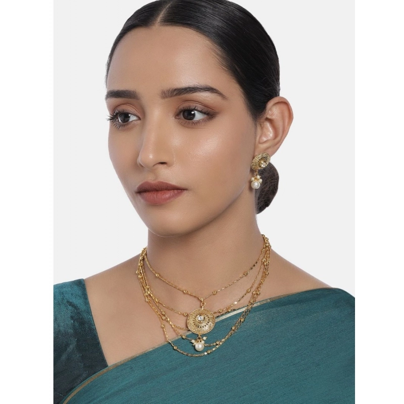 Generic Women's Rose Gold Plated Alloy Necklace &amp; Earings Set (Gold)