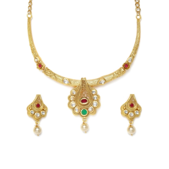 Generic Women's Rose Gold Plated Alloy Necklace & Earings Set (White & Red) Generic Women's Rose Gold Plated Alloy Necklace & Earings Set (White & Red)
