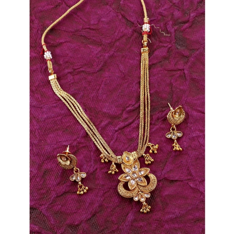 Generic Women's Rose Gold Plated Alloy Necklace &amp; Earings Set (Gold)