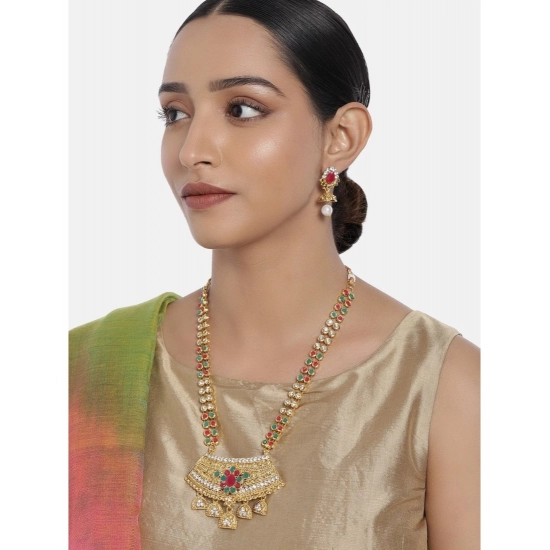 Generic Women's Rose Gold Plated Alloy Necklace &amp; Earings Set (Green &amp; Red)