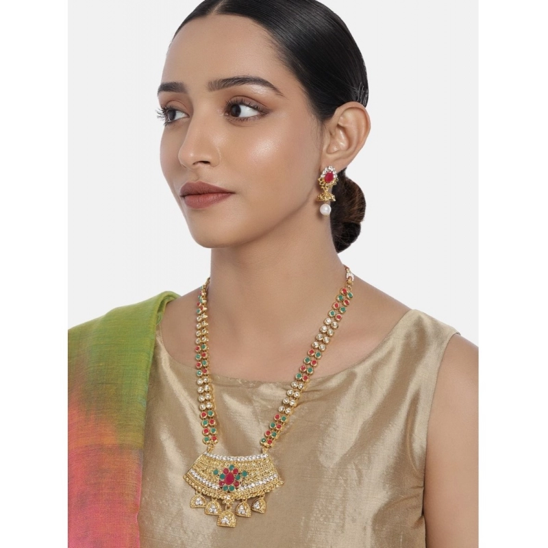 Generic Women's Rose Gold Plated Alloy Necklace & Earings Set (Green & Red) Generic Women's Rose Gold Plated Alloy Necklace & Earings Set (Green & Red)