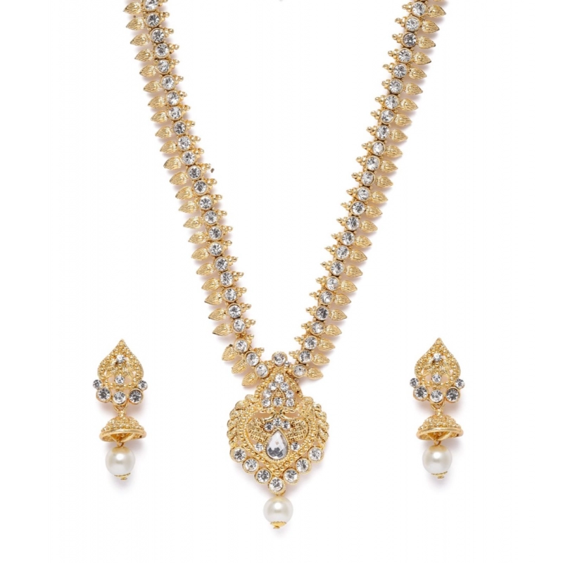 Generic Women's Rose Gold Plated Alloy Necklace &amp; Earings Set (White)