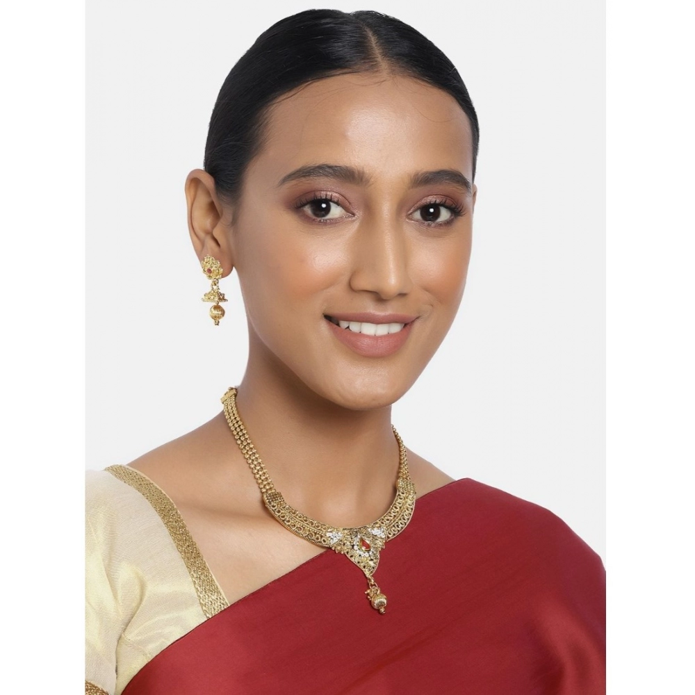 Women's Rose Gold Plated Alloy Necklace & Earings Set (Gold)