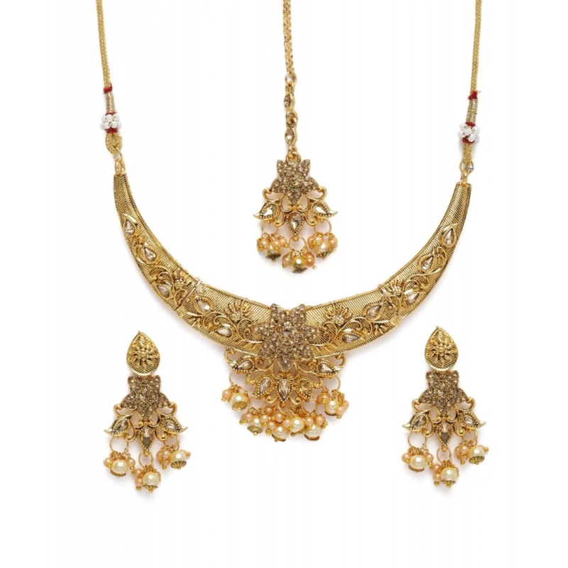 Generic Women's Rose Gold Plated Alloy Necklace &amp; Earings Set (Gold)