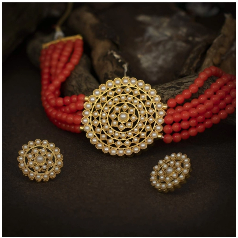 Generic Women's Rose Gold Plated Alloy Necklace &amp; Earings Set (Red)