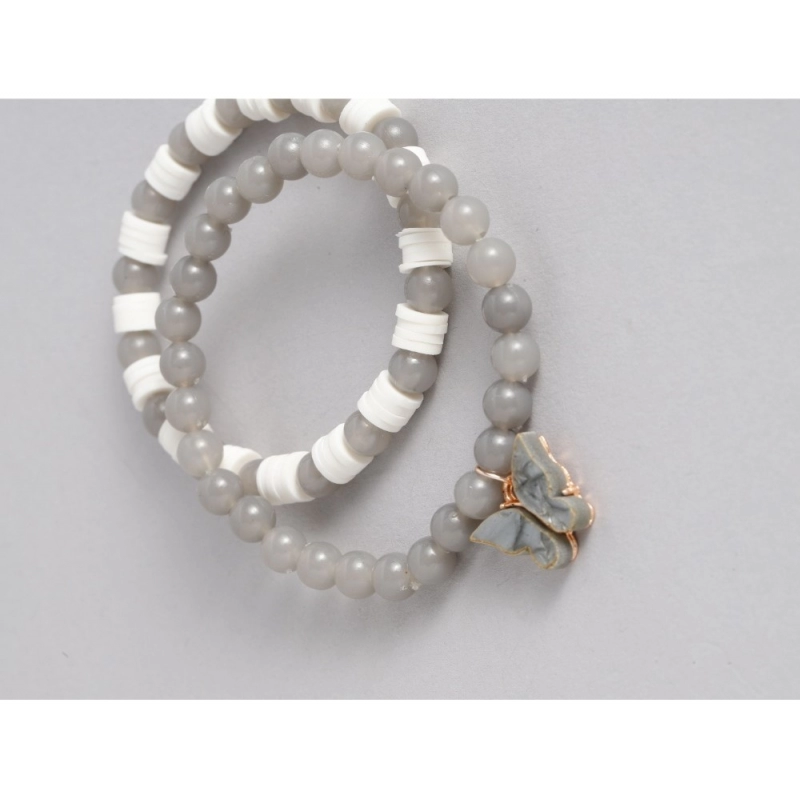 Generic Women's Rose Gold Plated Brass Pendant Chain With Beaded Bracelet (Grey)