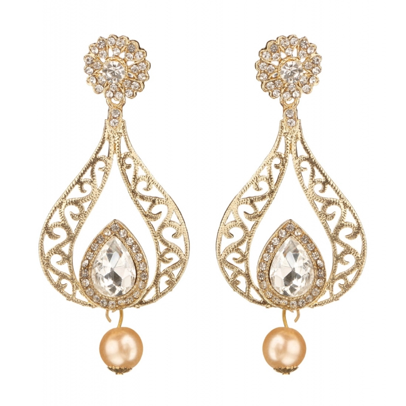 Generic Women's Rose Gold Plated Alloy Earrings (White)